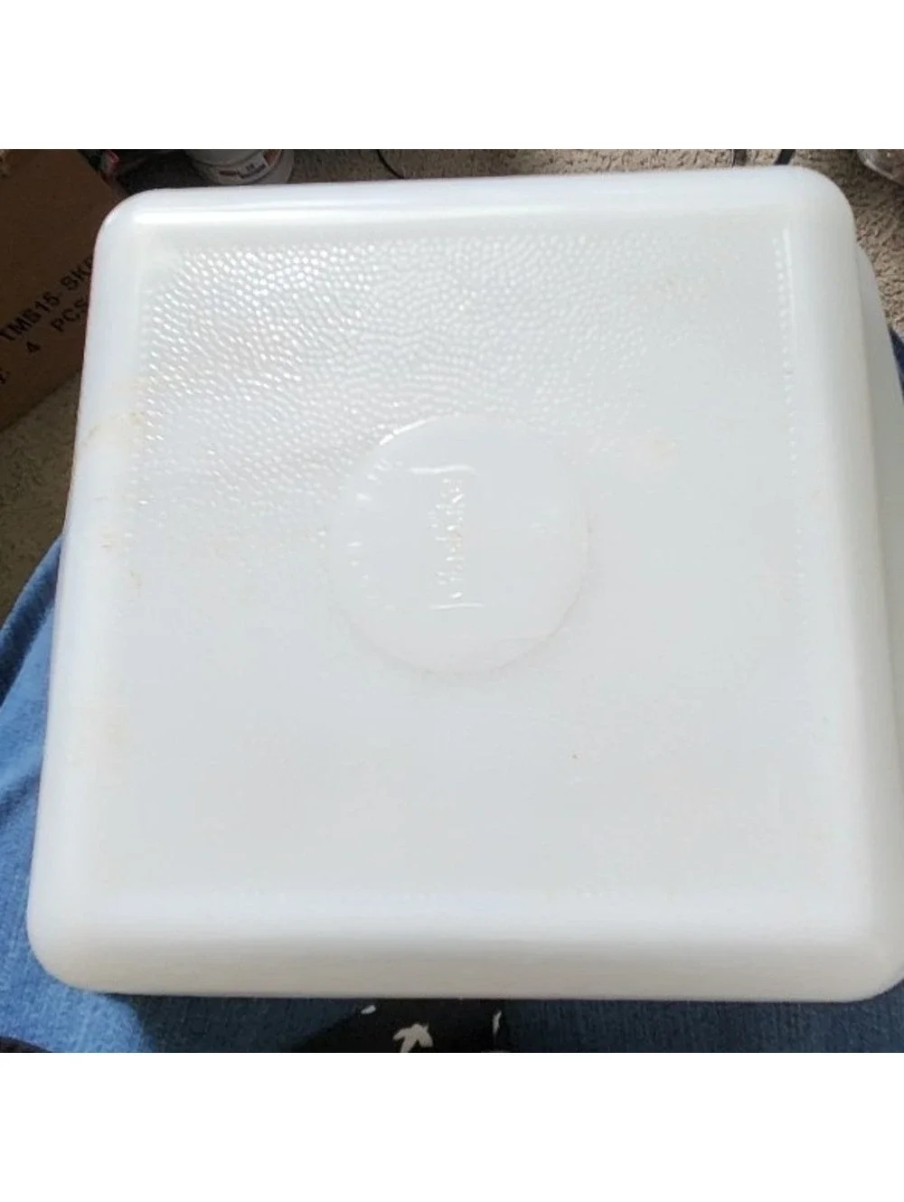 Vintage Glasbake Milk Glass Casserole Dish Square Floral Pattern White Multi